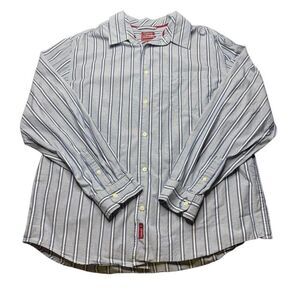 Vintage Chaps Denim Athletic Fit Mens XL Button Up Striped Shirt Light Blue